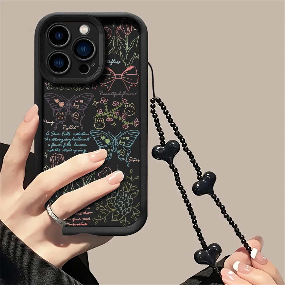 Koreanische Handgelenkschlaufen-Hülle für iPhone 17 15 16 14 Pro Max Plus Hüllen Kreativer Schmetterling für iPhone 13 11 12 XR 7 mit Lanyard-Abdeckung – Detail 11