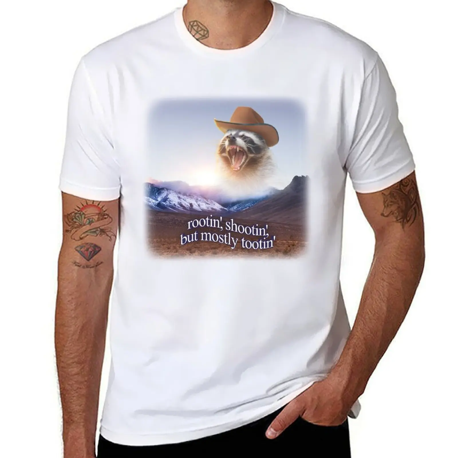 

rootin shootin but mostly tootin cowboy raccoon word art T-Shirt cotton t shirt pack t shirts cotton 100% T-Shirt