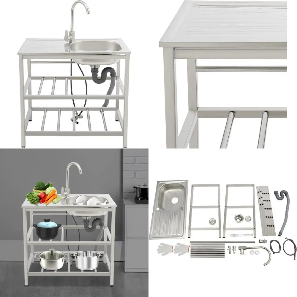 

Коммерческая кухонная мойка из нержавеющей стали с одной чашей и верстаком и полками для хранения для использования в ресторане