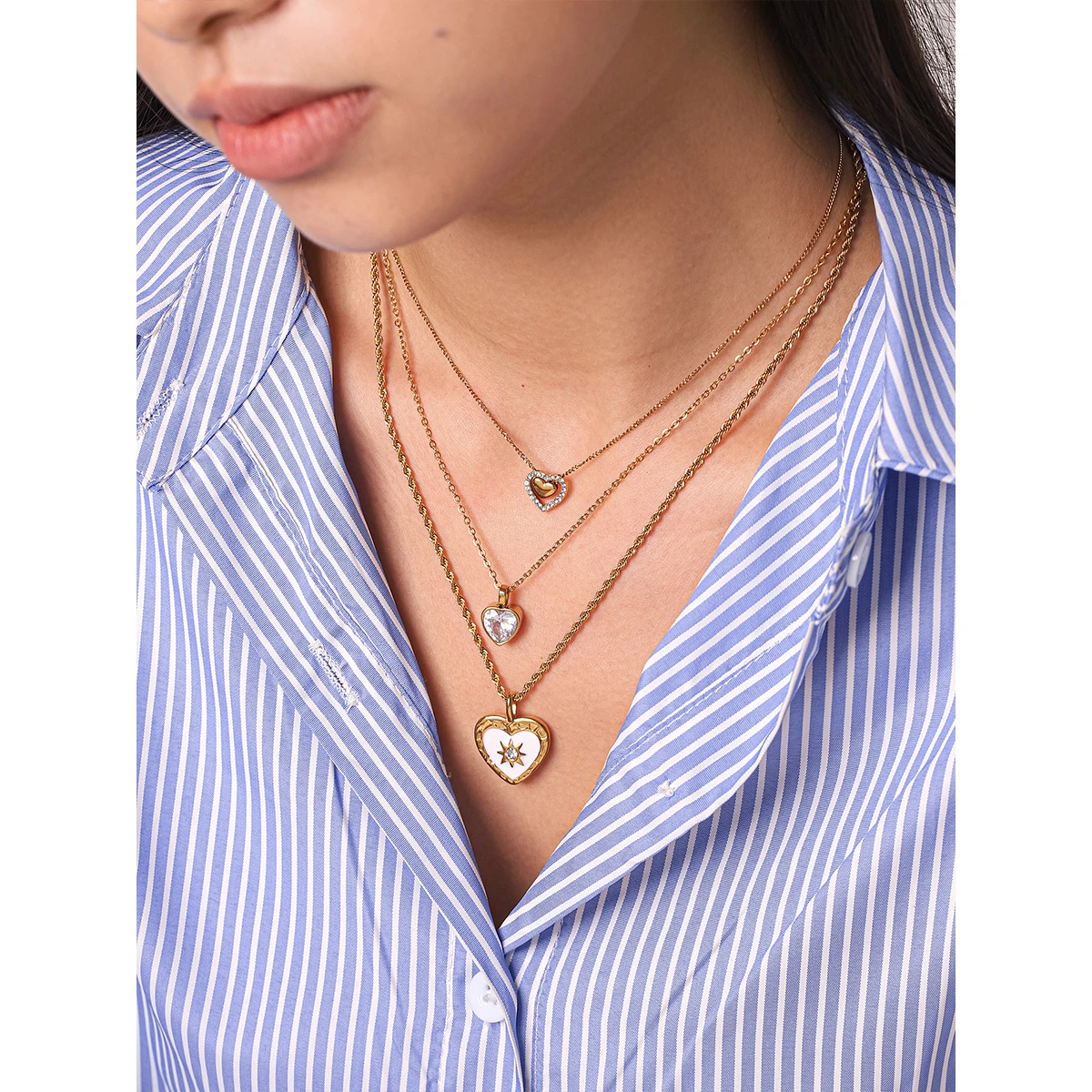 

Stainless Steel 18K Gold Plated CZ Heart Pendant Necklace Waterproof Hypoallergenic No Fade for Women Daily Office Party Gift