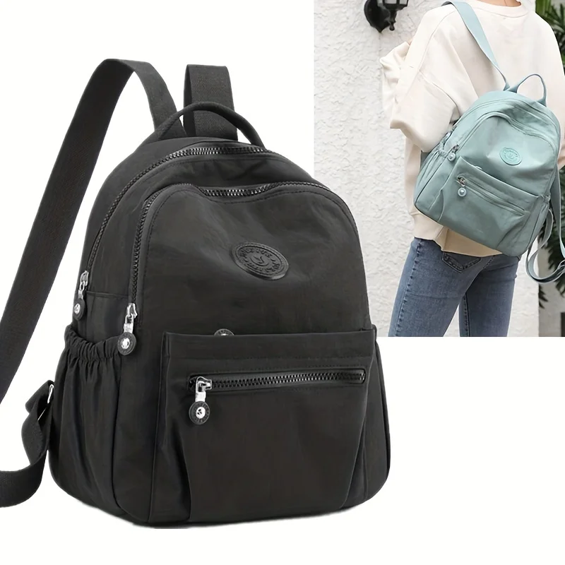 Solid Color Nylon Backpack, Lightweight Travel School Bag, Fashion Daypack For Work，Travel bag Can Be Hung In Luggage