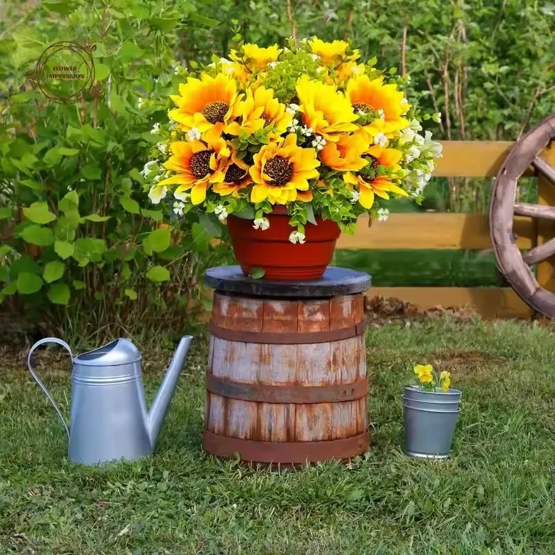 1/2 Stück Sonnenblumen, künstlicher Blumenstrauß mit Stielen, geeignet für Zuhause, draußen, drinnen, Hochzeit, Küche, Tisch, künstliche Blumendekoration – Detail 3