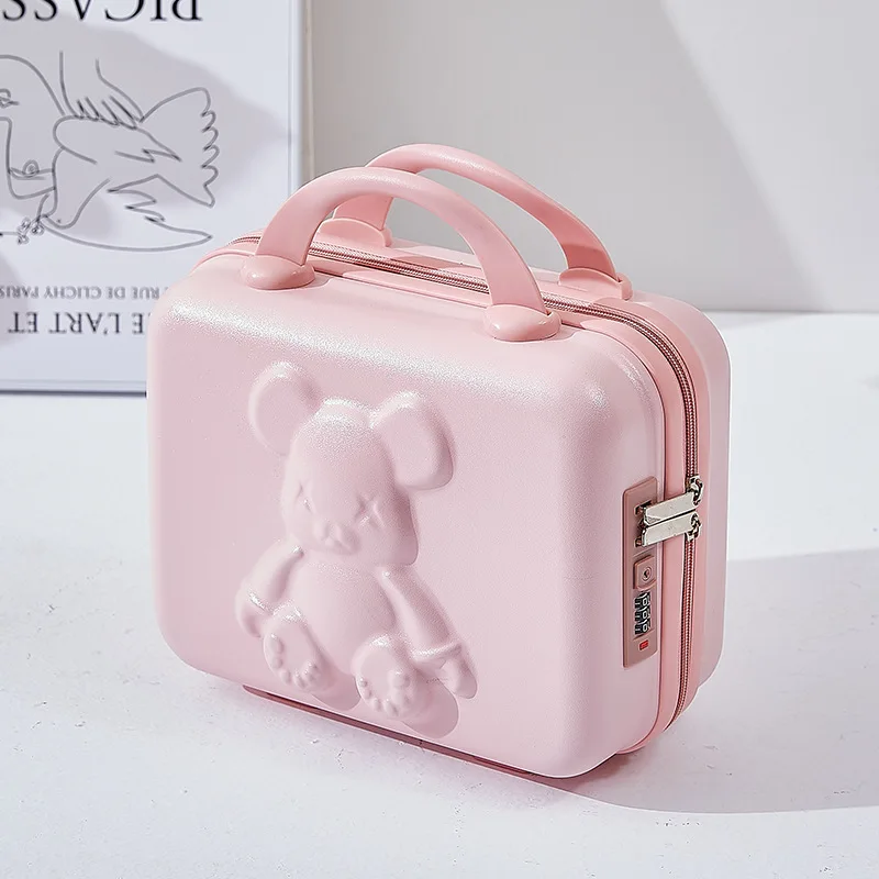 Cartoon Bear Handheld Luggage Bag 14 2024 New Password Suitcase Lightweight Mini Storage Cosmetic Box Travel Rolling Luggage