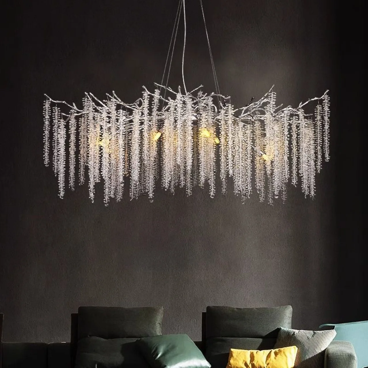 ENGRAVED Modern Crystal Chandelier silver Tree Branch Chandeliers Pendant Ceiling Chandeliers Light for Dining Room Living Room