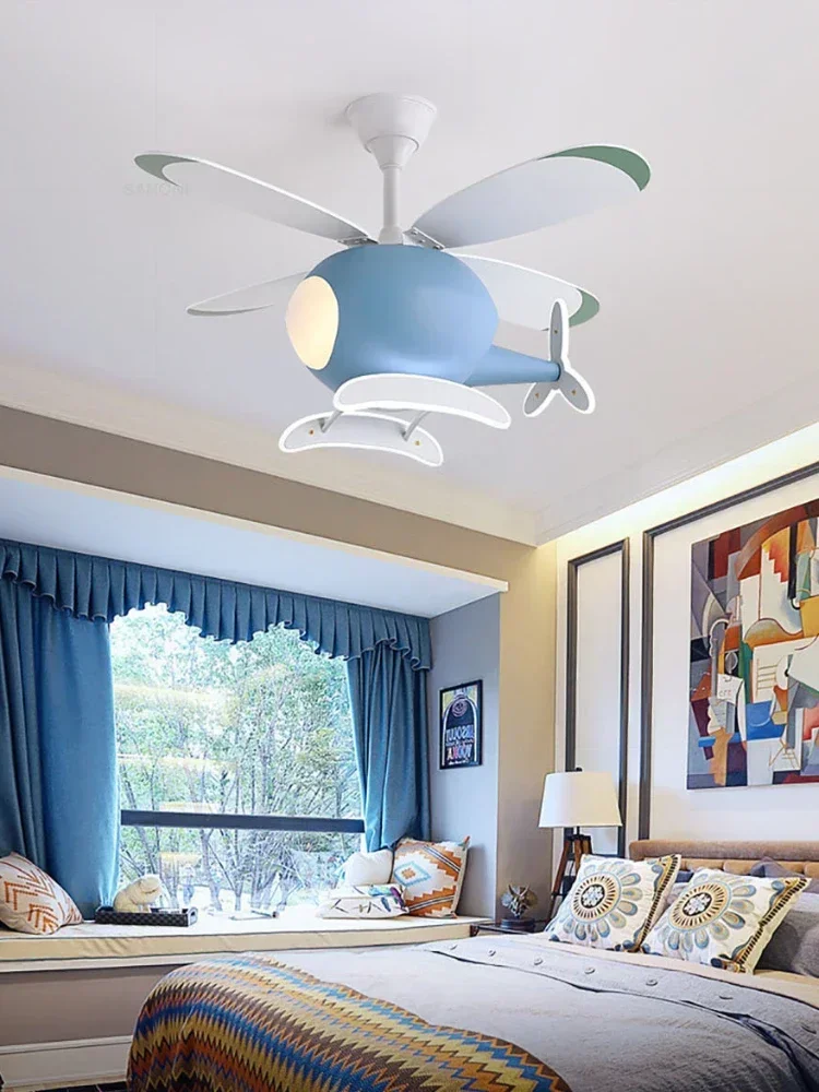 Cartoon Plafondlampen voor Kamer Helikopter Fan Kroonluchter voor Kinderslaapkamer Indoor Led Verlichting Armatuur Glans Huishoudapparaat - afbeelding 2
