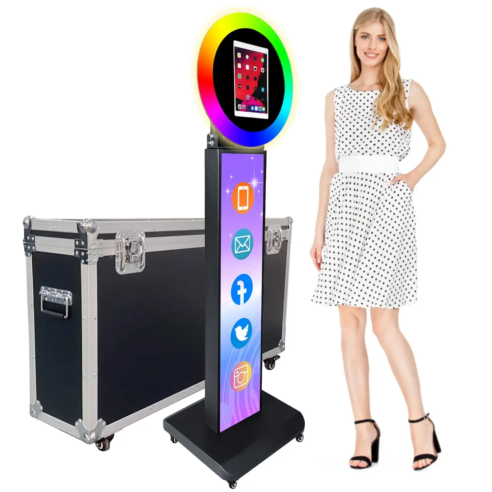 

Portable Photo Booth for iPad 10.2/10.9/11/12.9in,Metal Shell Selfie Station photobooth Machine,RGB Ring Light，for Parties