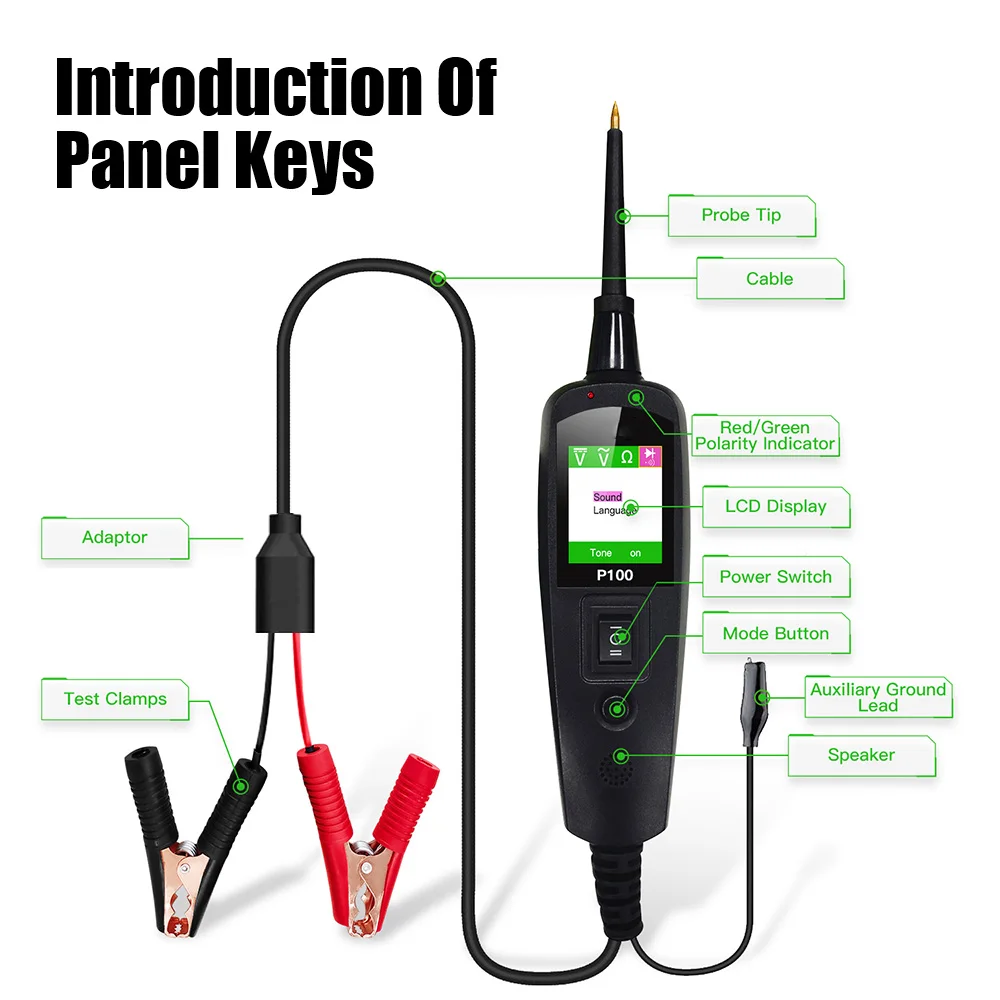 P100 Probe Pen Car Tester Battery Voltage Resistant Test Diagnostic Tools 2M Cable Truck Motorcycle Automotive Electrics 12V 24V