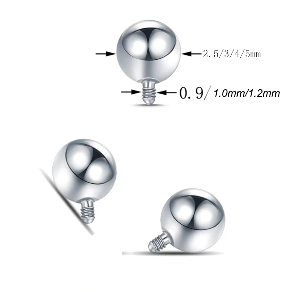 2Pc Internal Thread 16G 14G Stainless Steel Replacement Balls For Lip Studs Labret Earrings Piercing Jewelry Septum Rings Extern