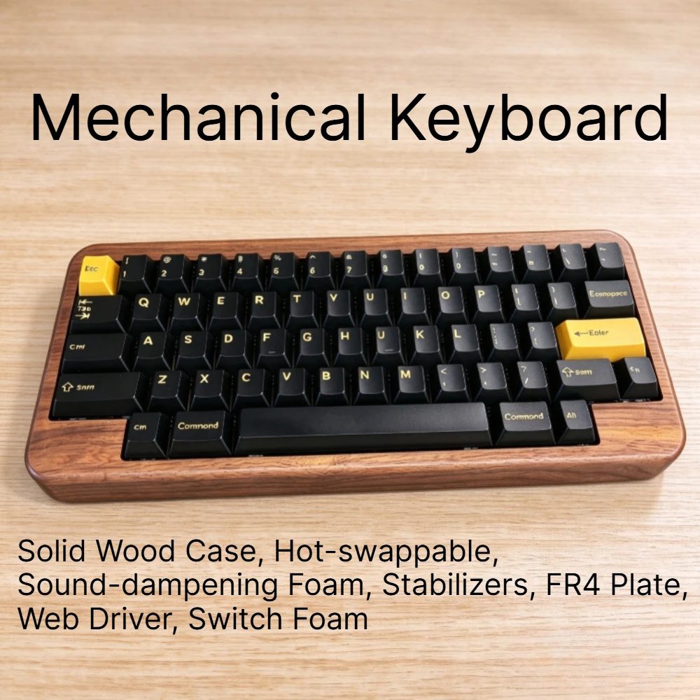 Teclado Mecânico Bluetooth com Layout HHKB, Personalizado, Tri-Modo, Com Fio, Hotswap, Carcaça em Nogueira, RGB, Teclado para E-sports, Jogos e Escrit