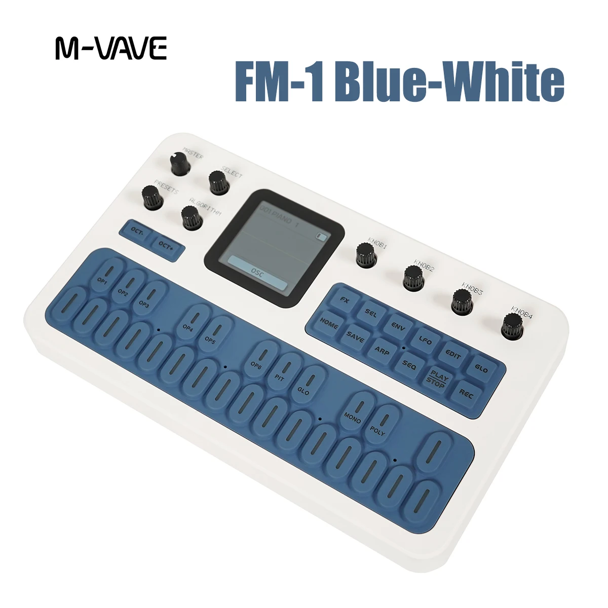 M-VAVE FM-1 (SK15) Blue Portable FM Synth – 6-Operator Engine, 128 Sounds, Arpeggiator, Sequencer, Effects, USB/Bluetooth MIDI