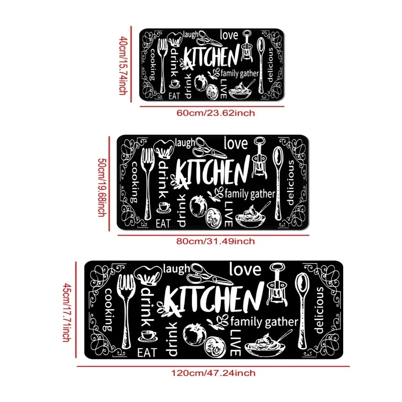 VIKAMA Kitchen Cutlery Knife and Fork Theme Washable Stain-resistant Foot Mat Carpet Kitchen Living Room Entrance Door Mats
