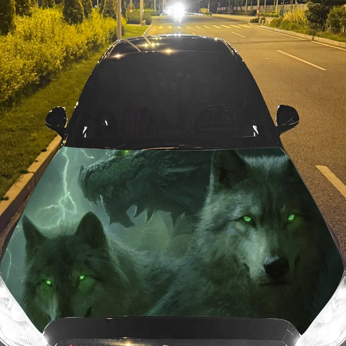 

Интенсивные наклейки на капот автомобиля «Зеленый волк и дракон» — самоклеящаяся, водонепроницаемая и прочная виниловая пленка, украшение и защита вашего Ca
