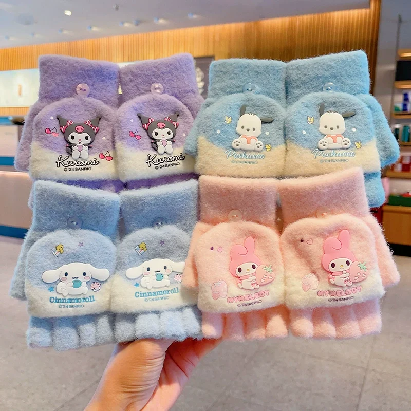 

Sanrio Cartoon Kuromi My Melody Gloves Kawaii Cinnamoroll Plush Thickened Five-finger Mittens Winter Girls Gloves Birthday Gift