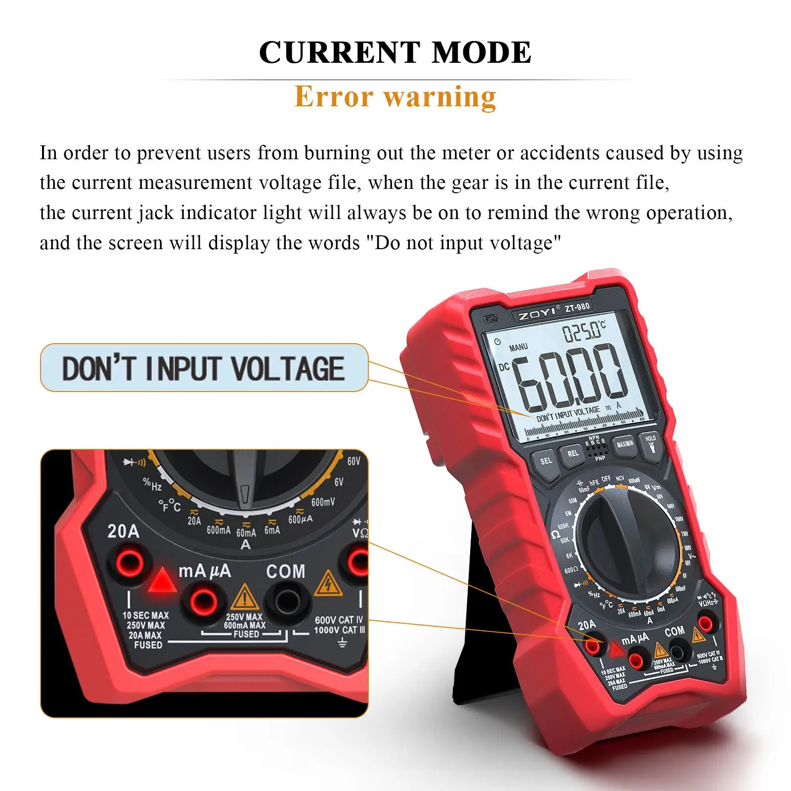 ZT-980 Digital Multimeter Tester True RMS 6000 Counts High Precision Display NCV,Measures Voltage Current Resistance Capacitance