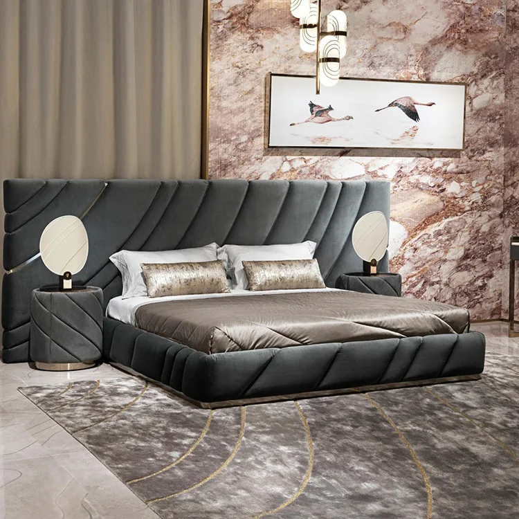 

Современная двуспальная кровать, роскошный комплект мебели для спальни, высококачественная мебель для дома, черный матрас, каркас кровати King/Queen, настраиваемая спальня