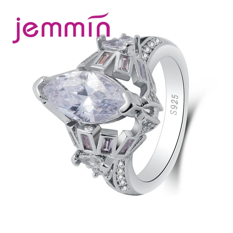 Popular Jewelry Big Oval White CZ 925 Sterling Silver Ring Women Wholesale Geometric Ornaments Women Fashion Jewelry
