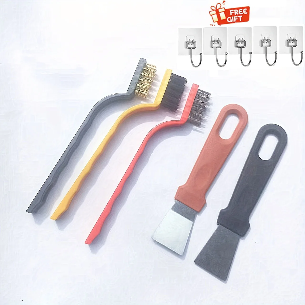 5-piece kitchen cleaning tool set with multi-purpose brushes and scrapers suitable for gas stoves and dirt removal - view 4