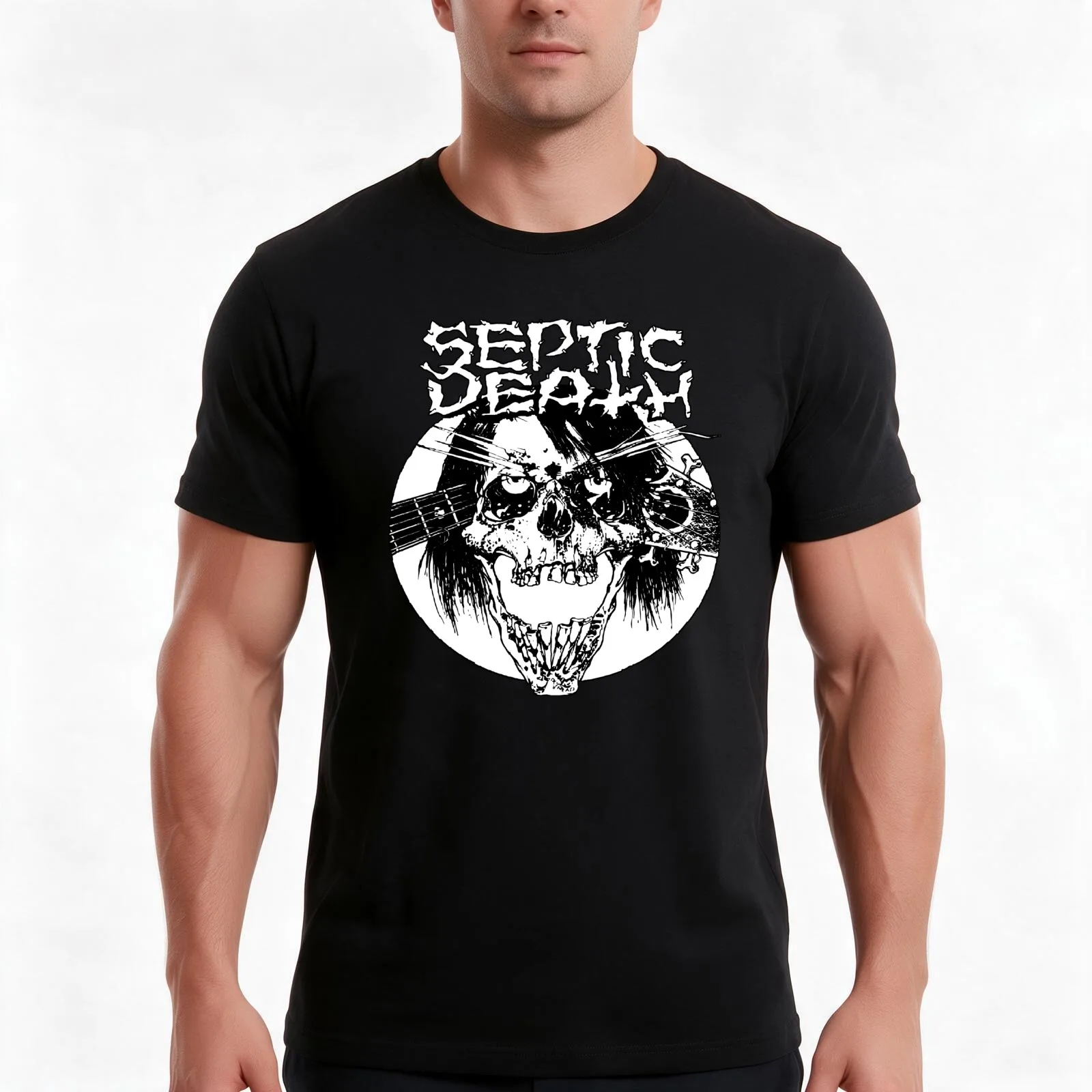 Pushead Septic Death Skull Screeching Deafness T-Shirt, Summer Casual Cotton Tee, Oversized Streetwear Tops, Unisex Men Women
