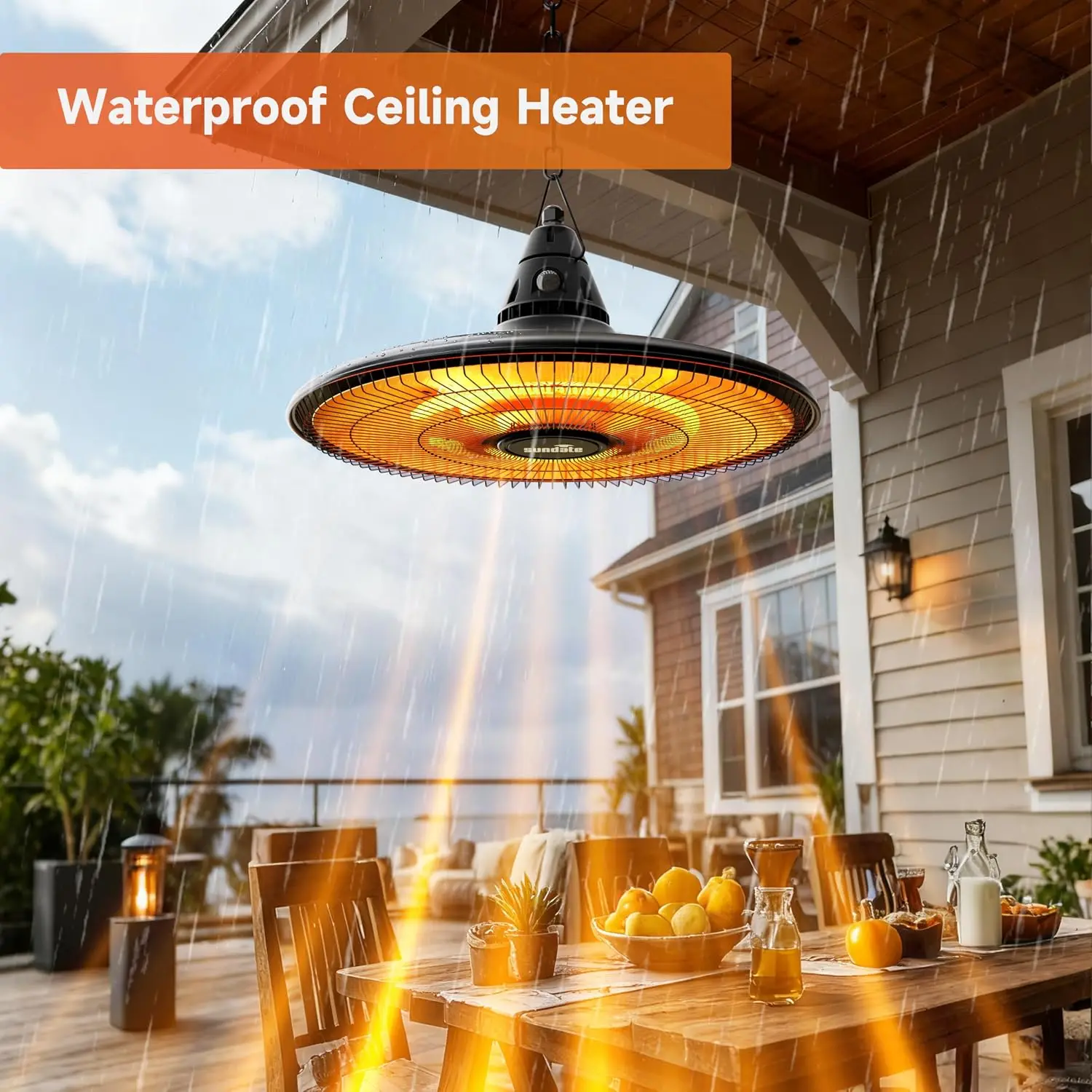 Hanging Heater, 1500W Outdoor Electric Patio Ceiling Heater with Remote Control, Infrared for Courtyard, Garage, Patio, Overheat