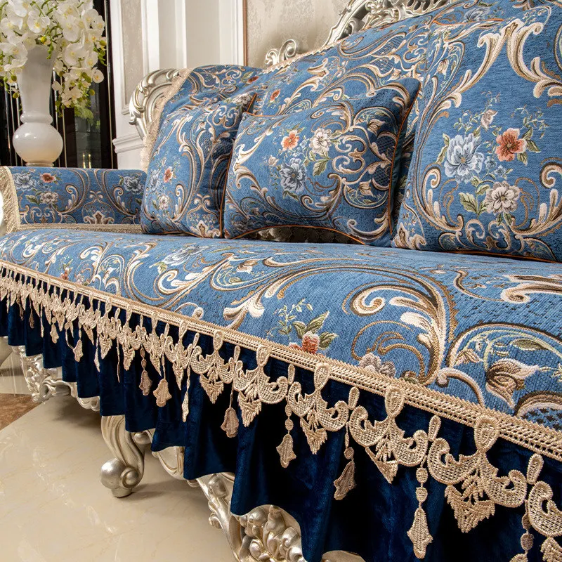 Retro Lace Cover for Sofa, Chenille Jacquard, Floral Corner Couch Slipcover, Armchair Cushion, Luxury Cushion, 1, 2, 3 Seater