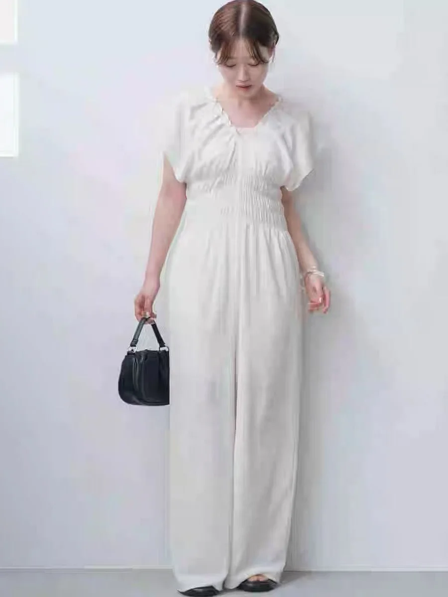 

Ele A-Line One-Piece Pants V-Ne Pleated Dstring Design Waist-Cinching Slimming Polyester Fiber Summer 2025