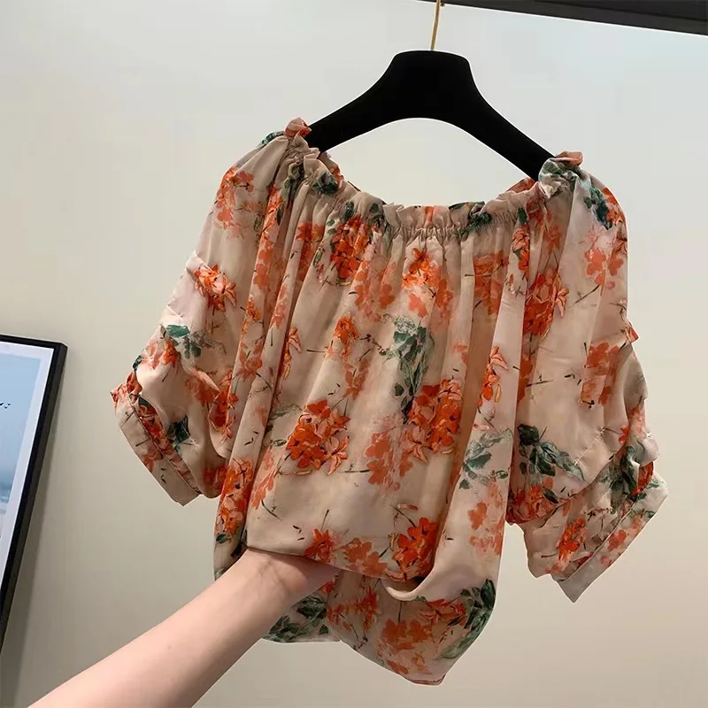 Nieuw Gebroken Mooi Klein Ongevoerd Bovenkledingstuk Van Een Woord Schouderrand Zomer Nieuw Chiffon Ongevoerd Bovenkledingstuk Met Korte Mouwen