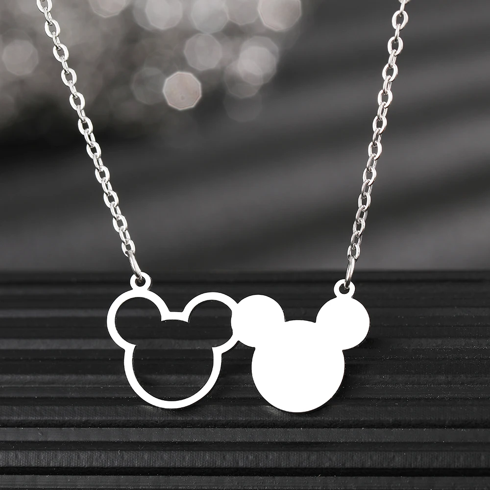 Stainless Steel Necklaces Anime Cartoon Two Mouse Pendants Fashion Choker Child\'s Chains Necklace For Women Jewelry Party Gifts