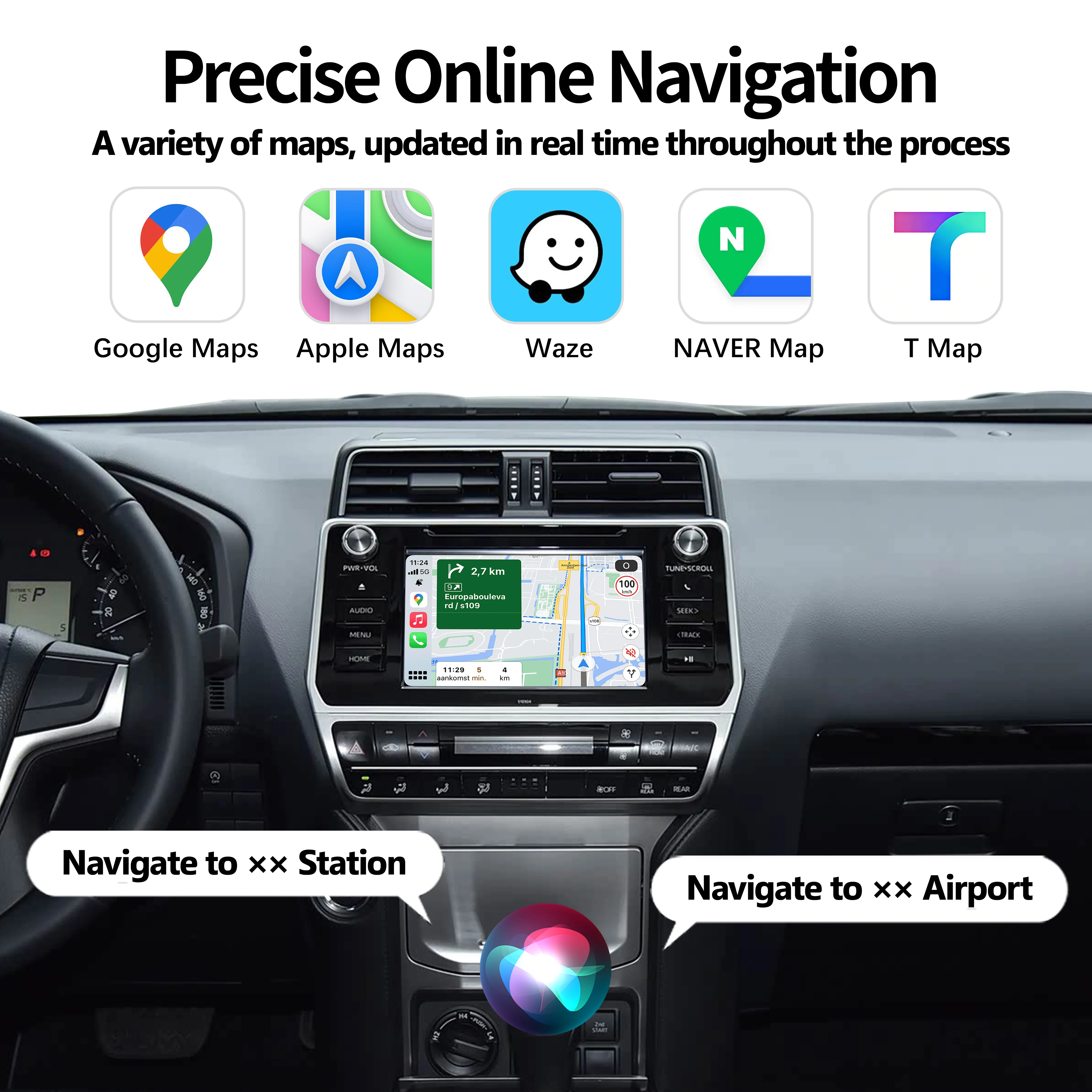 Wireless CarPlay Android Auto Interface for 2018-2020 Toyota Prado 150 Panasonic Head Unit Multimedia Video Navigation Upgrade