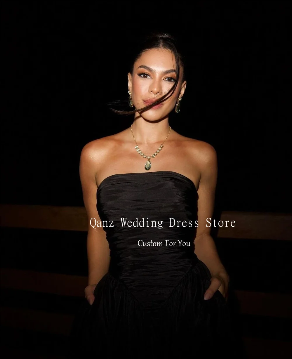 Qanz High Quality Black Evening Dresses Customized Sleeveless Floor Length Robe De Soiree Femmes Corset Formal Occasion Dresses