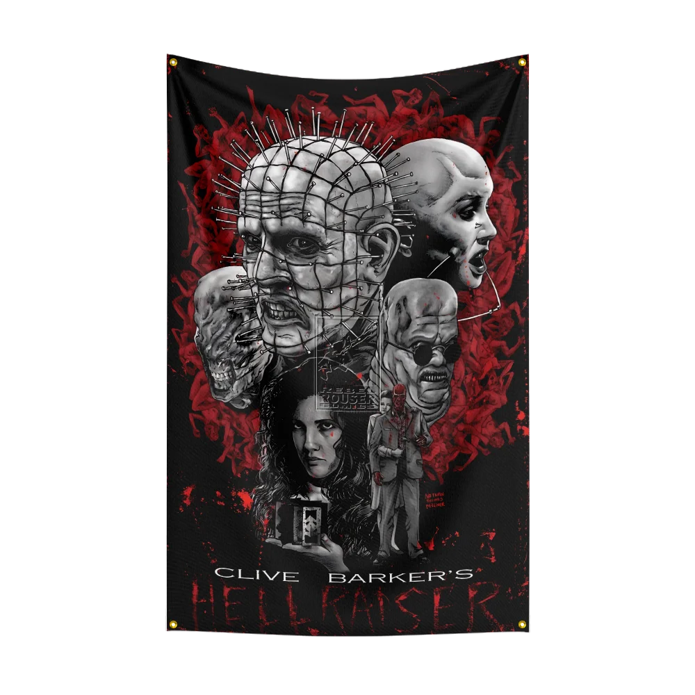 Horror Movies Flag for The H-He-ll-ra-is-er Fans fade resistant Banner Custom Image Scary Yard Wall Hanging Decor