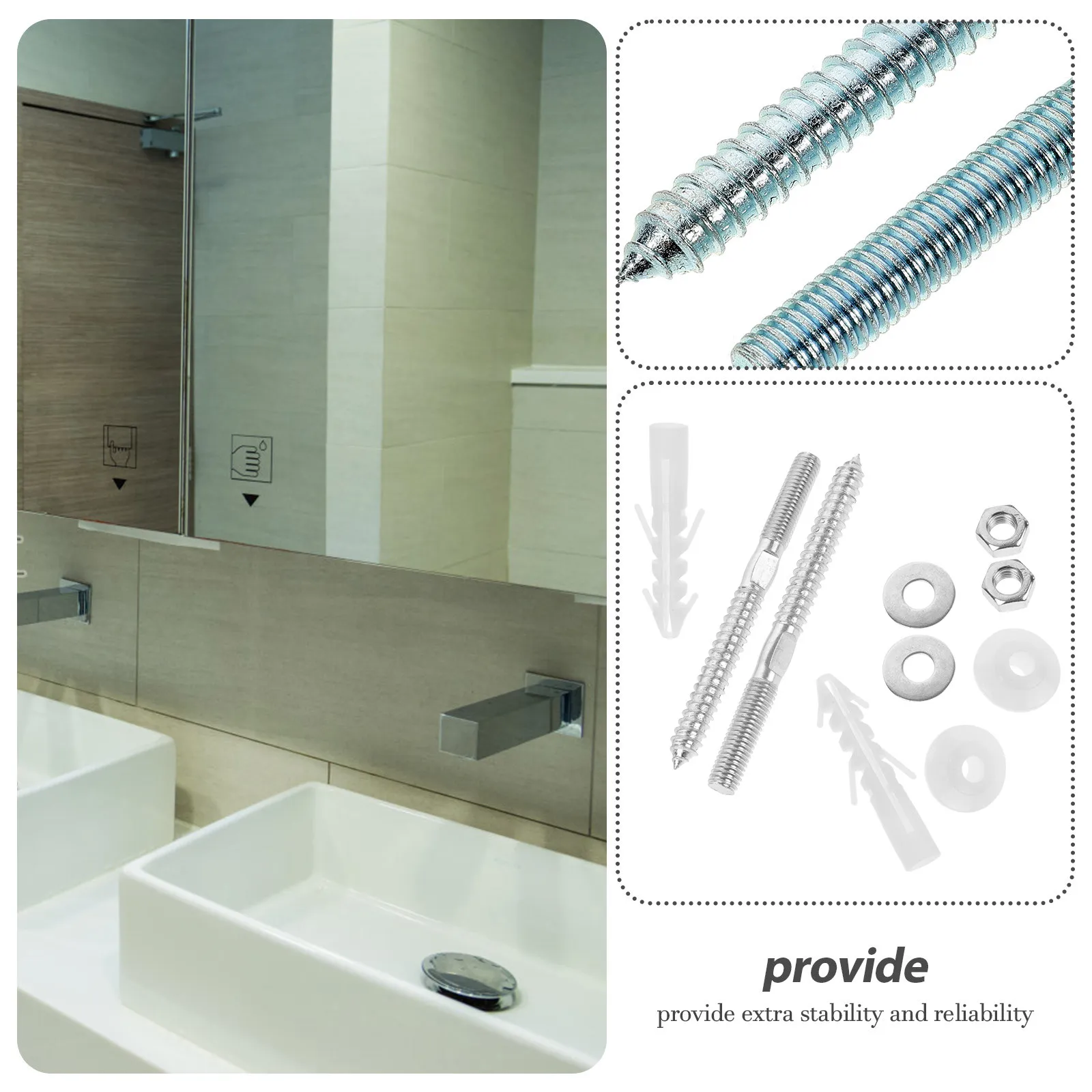 1Set Extended Length Basin Fastening Screw Kit Hanging Wash Basin Installation Fixing Bolts Antiloosing Replacement Set