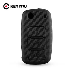 KEYYOU Carbon Fiber Silicone Protect For Volkswagen POLO Bora Beetle Tiguan Passat B5 B6 Golf 6 MK5 MK6 Eos TSI Cover Keychain