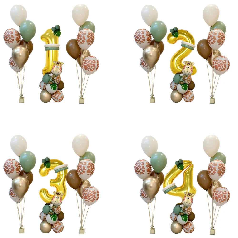 30pcs Jungle Safari Animal Girraffe Number Balloons Set Kids 1 2 3 Year Birthday Party Decorations Wild One Avocado Green Globos