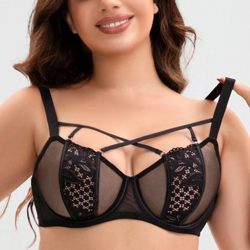 

Сексуальный женский ультратонкий бюстгальтер-минимайзер с кружевной повязкой на косточках, женское дышащее нижнее белье больших размеров 75 80 85 90 95 C D DD E F G H I