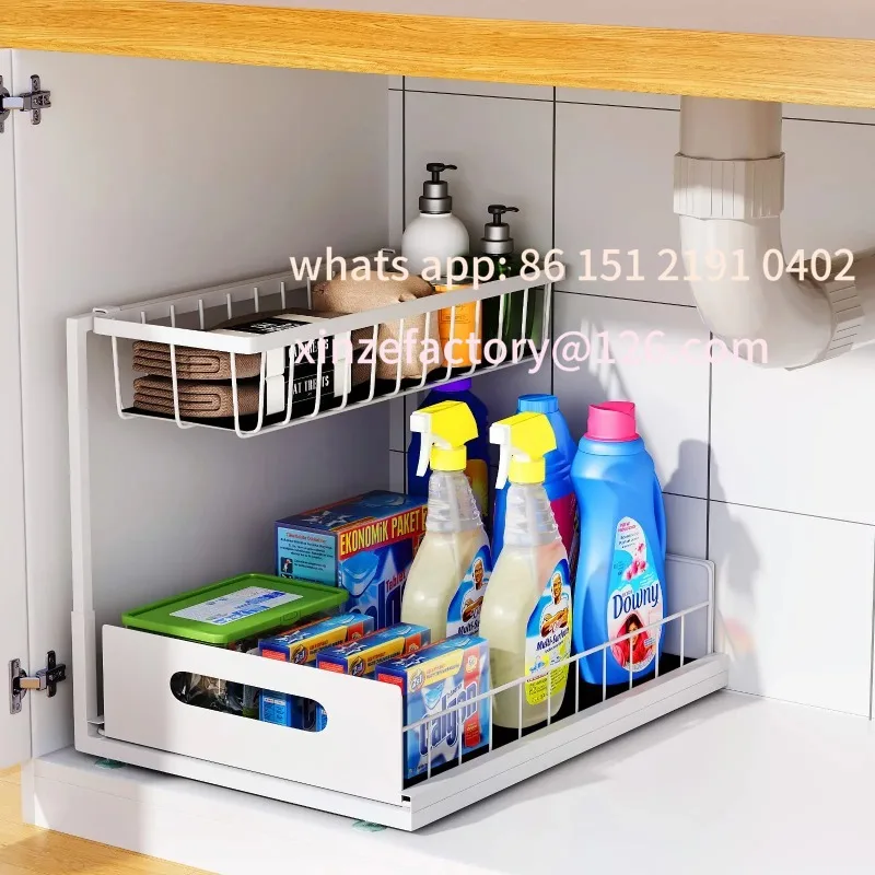

Customizable Under Sink Sliding Cabinet Basket Organizer Drawer Pull Out Cabinet Multi-Purpose Sink Organizer