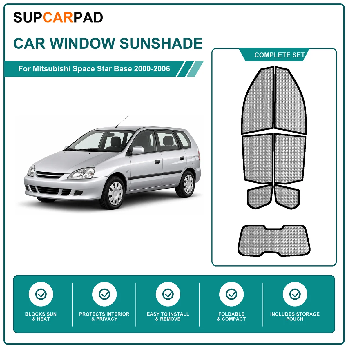 For Mitsubishi Space Star Base 2000-2006 Full Set Car Window Sunshades UV Block Privacy Heat Insulated Foldable Car Curtain