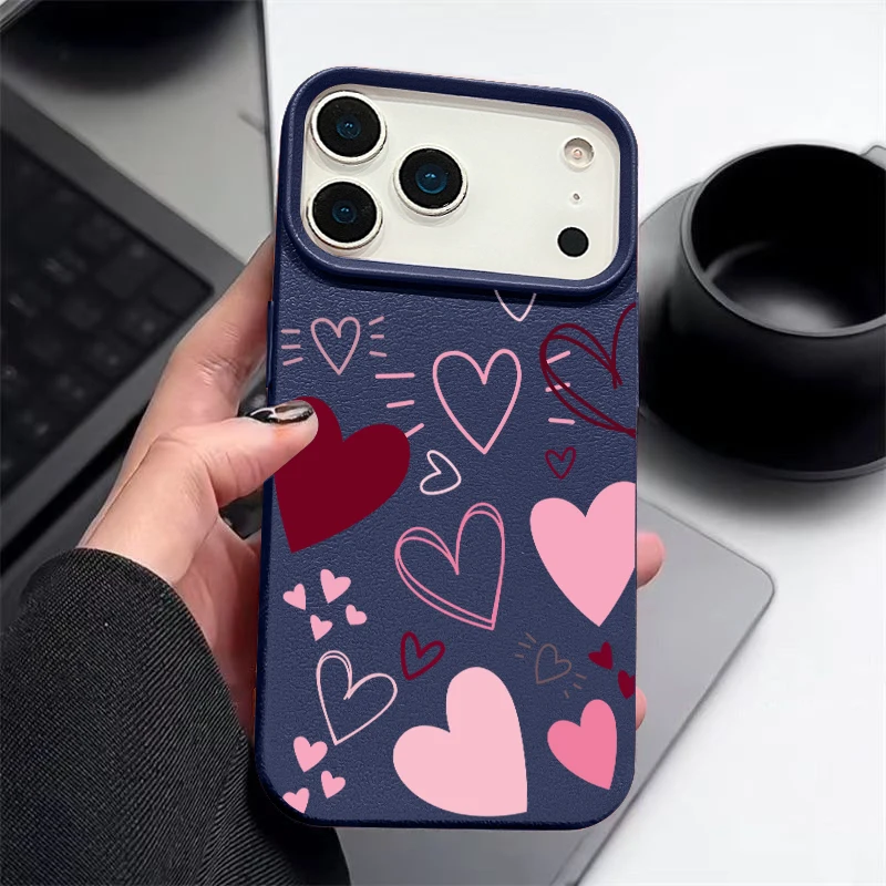 Силиконовый чехол для телефона с принтом в виде сердечек для iPhone 17e 18 17 Pro Max 16 15 14 13 Pro Max 16e, с текстурой кожи, мягкая задняя крышка из ТПУ.