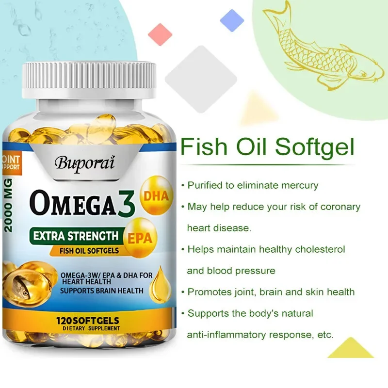 Omega 3 Fish Oil -  Supports Brain Nervous System, Cardiovascular System, Anti-inflammatory, Promotes Skin Health, Antioxidant