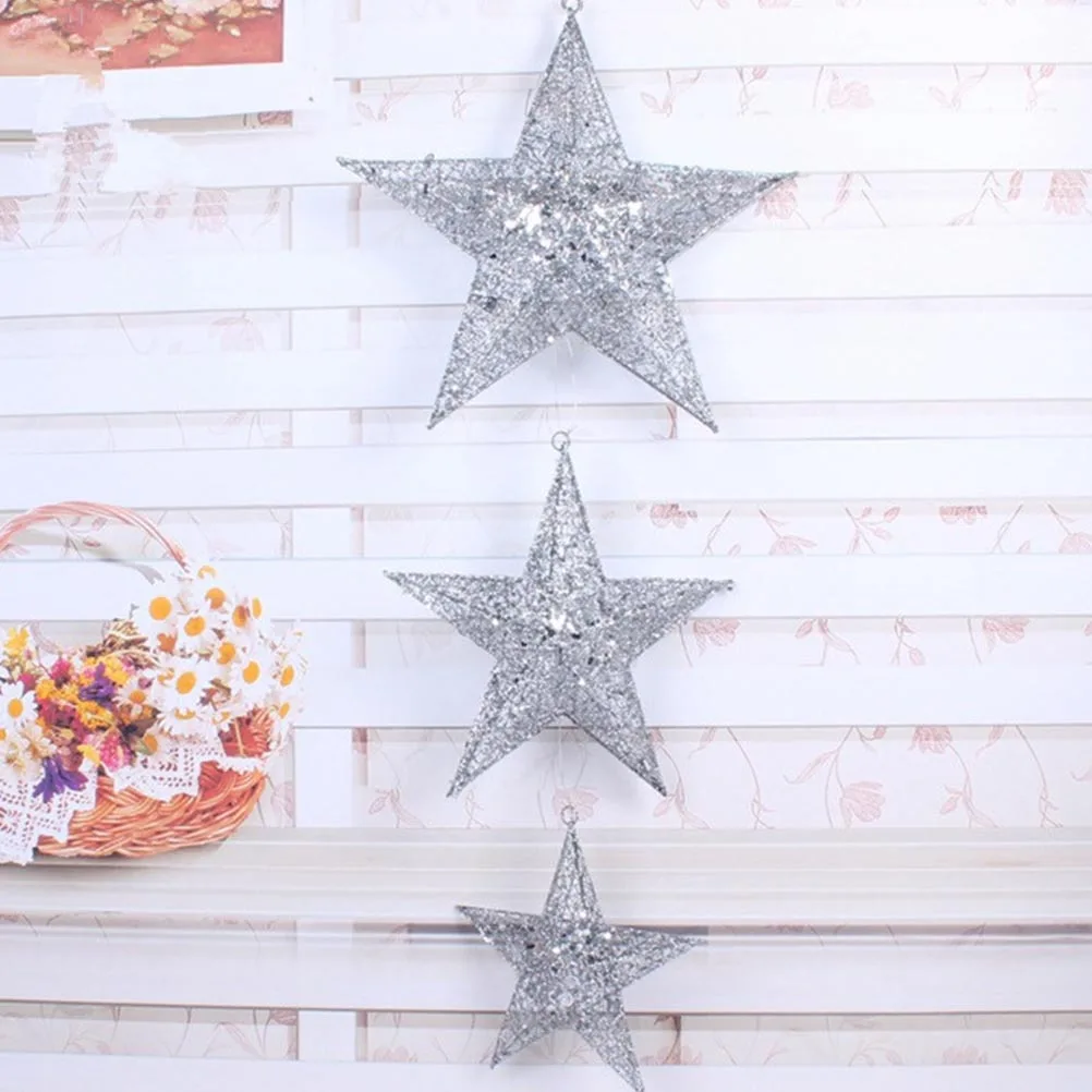 

30Cm Christmas Hanging Pentagram Star Silver Decorative Pendant For Tree Wall Door Hallway Party Festival Celebration Home