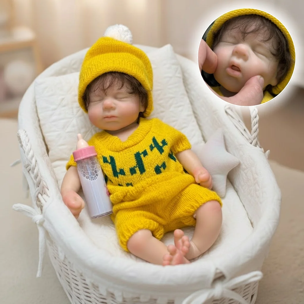 AnjoDoll 13Inch Girl Loulou Open Mouth Silicone Reborn Doll Rooted Hair, Handmade Reborn Baby Doll Reborn Corpo De Silicone