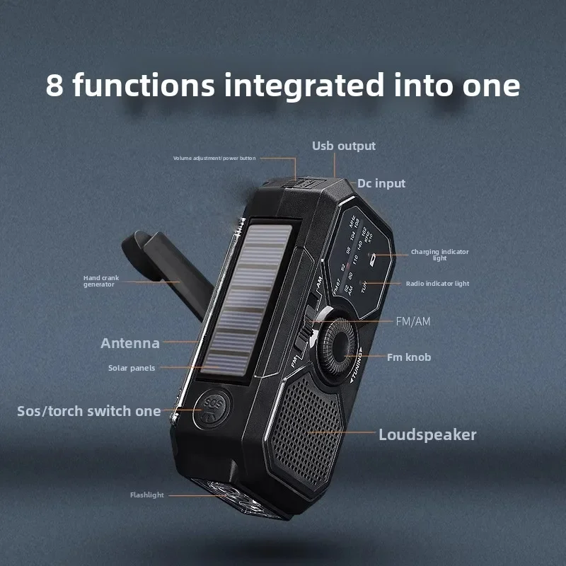 راديو شمسي محمول، راديو إسعافات أولية لمجموعات الطوارئ مع كرنك، راديو دينامو AM/FM، محطة طاقة قابلة للتسرب، شاحن هاتف USB #3
