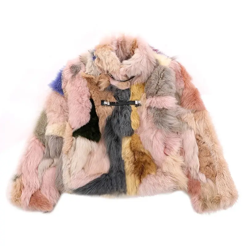 Women\'s Fur Coat 2024 Real natural sheep fur coat women\'s fashion multi-color colorful fur jacket stand collar