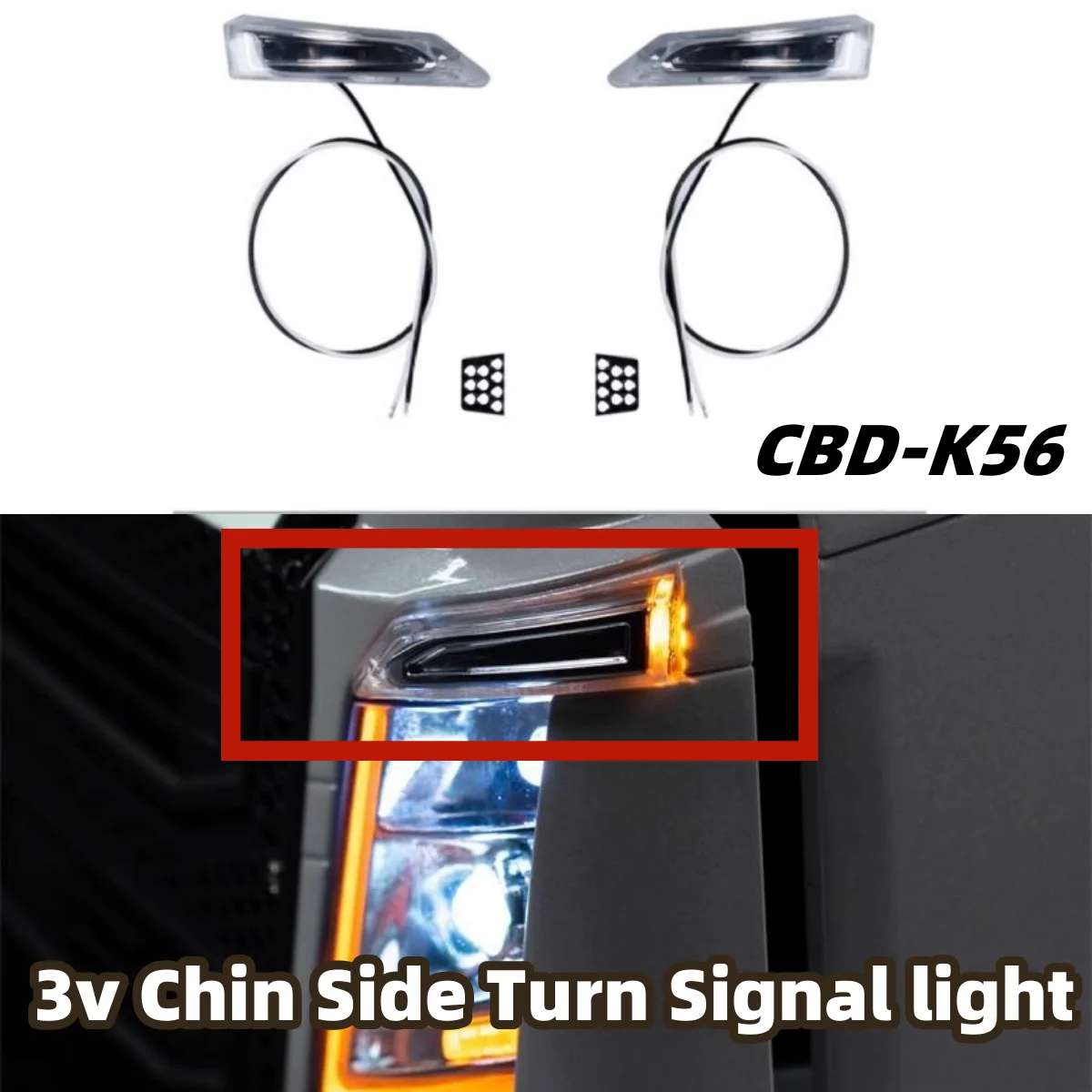 الذقن الجانب بدوره إشارة Cbd-k56 عملية تصفيح البلاستيك 3 فولت لشاحنة مقطورة تاميا نموذج 1/14 فولفو Fh16 750 أجزاء محاكاة Led #2