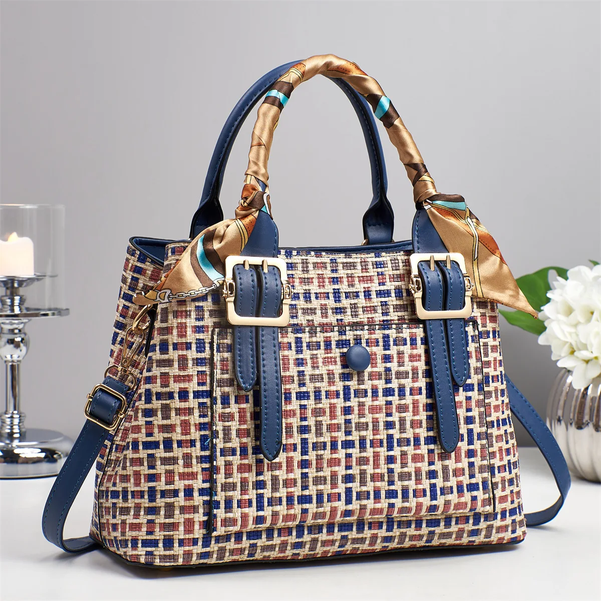 

2025 New Women Celebrity Handbag Pastoral Style Forest Series Fashion Single Shoulder Crossbody Bag Grid