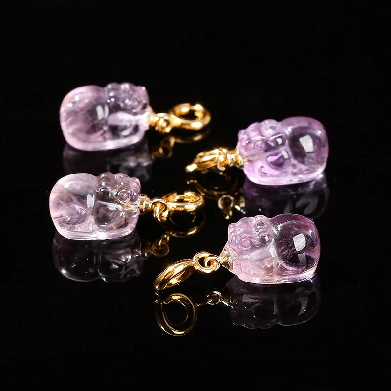 1 Pc Natural Amethyst Carved Wealth Pixiu Copper Buckle Pendant Charms For Jewelry Making Diy Necklace Bracelet Accessory