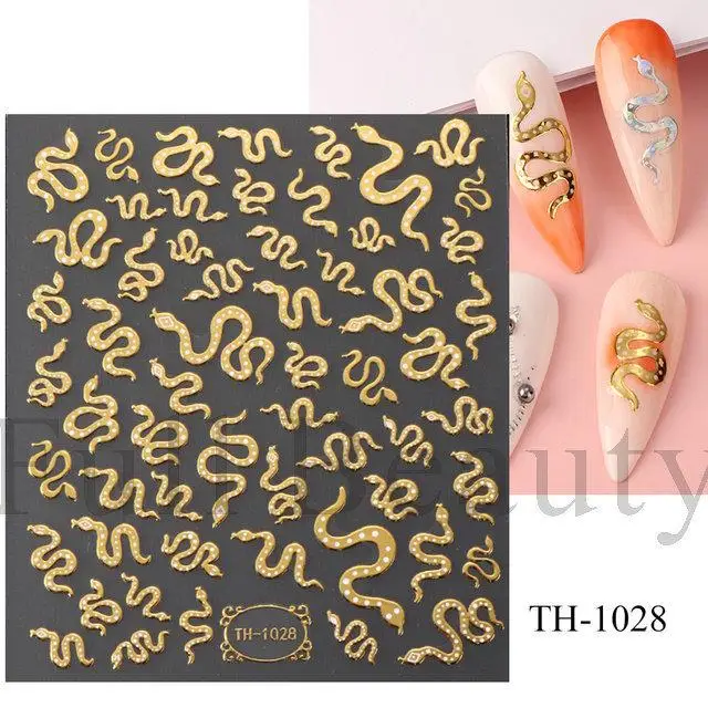 1PCS Gold Silver Serpentine Adhesive Nail Stickers 3D Nail Stickers Rose Flower Nail Stickers No Glue Required Art Decoration