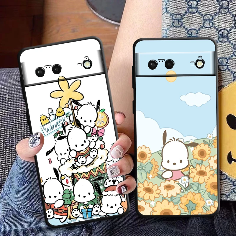 Pachacco Lovely Cute Phone Case For Google Pixel 9 8 7 Pro 6 Pro 6A 5A 5 4 4A XL 5G Black Soft Fundas Cover