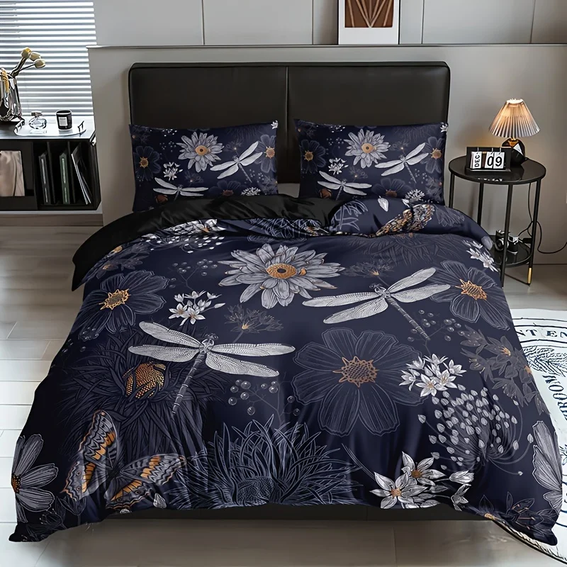 

3pcs Bedding Set With Floral Pattern, Includes 1 Duvet Cover And 2 Pillowcases, Breathable And Soft, No Filling Christmas Gift
