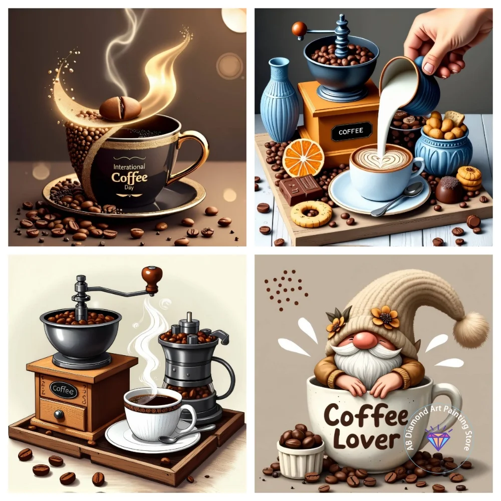 

New Coffee Cup Landscape AB Diamond Painting Kit Square Round Diamond 5D DIY Mosaic Handmade Art Adult Exquisite Gift Home Decor