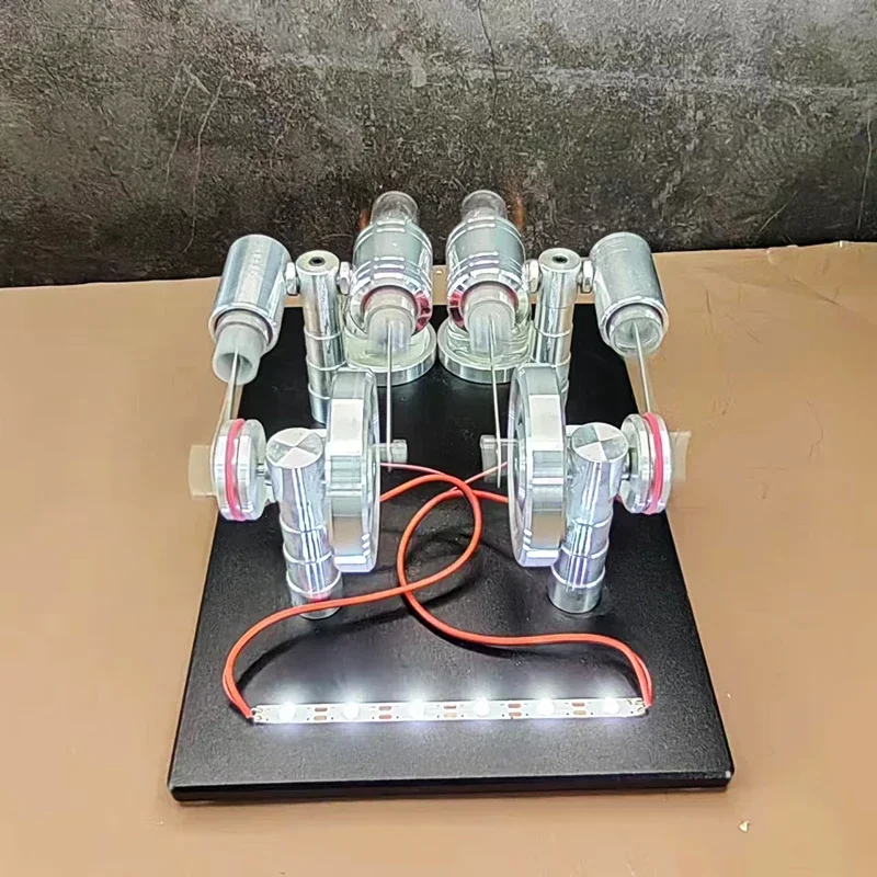 Generador de motor Stirling de cuatro cilindros, modelo Mini Motor de CC de alta potencia, juguete de experimento científico de Metal